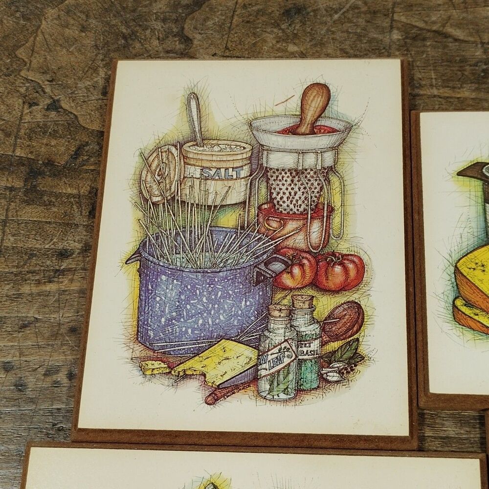 Vintage Set of 4 Plaque Kitchen Decor Farmhouse Wall Hanging Retro Primitive - Picture 2 of 8